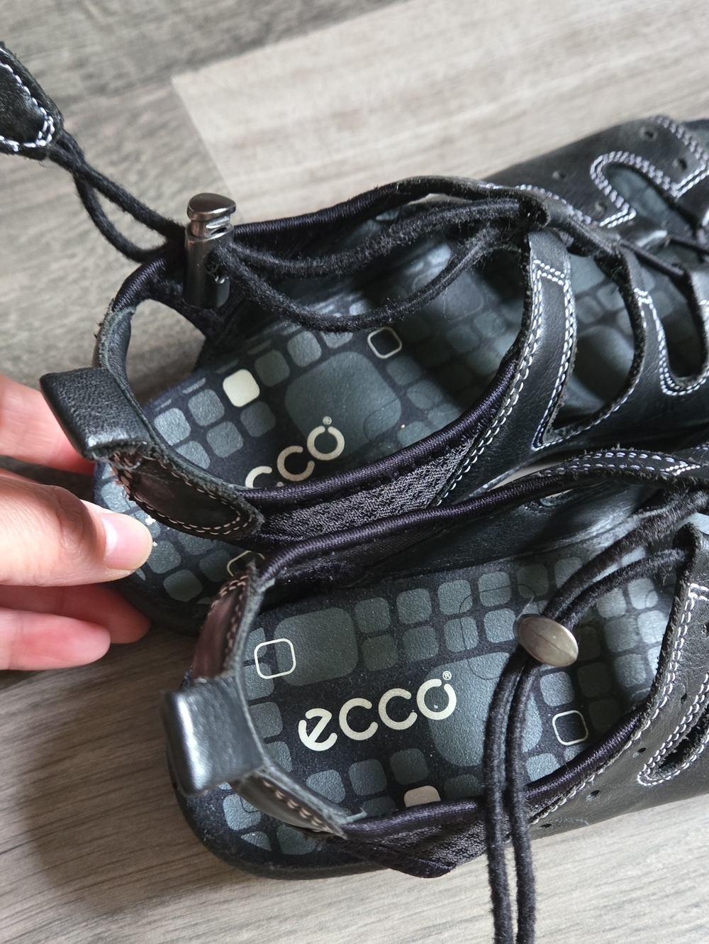 ECCO Black Sporty Lace-Up Slingback Comfort Sandals Leather Outdoor Walking - Picture 7 of 14